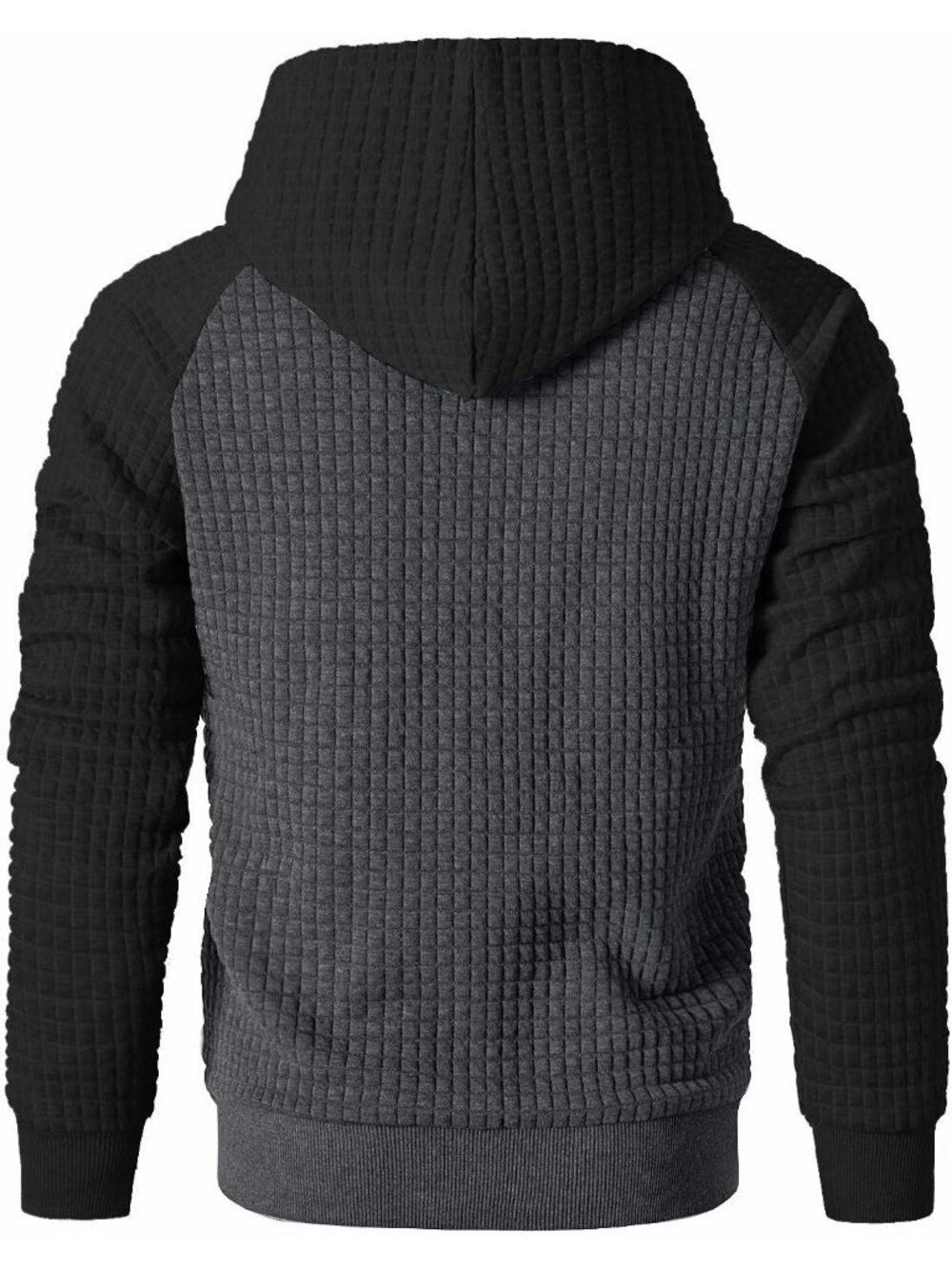 Men Dark Grey Black Pullover Casual Long Sleeve Patchwork Plaid Jacquard Hoodies - Picture 4 of 5